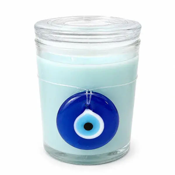 Lidded Evil eye candle on a white background