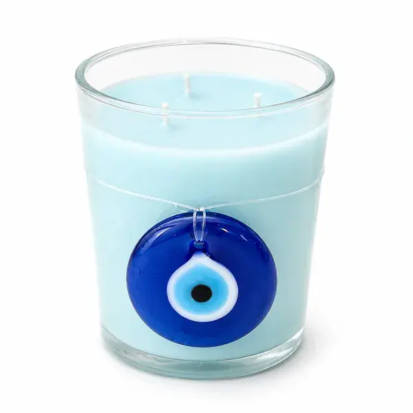 Open Evil eye candle on a white background