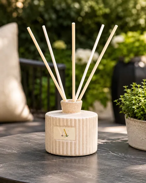 Aromatica Pottery Reed Diffuser in the garden